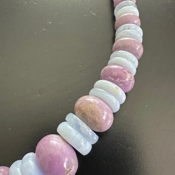 925 Silver 18" Phosphosiderite & Blue Lace Agate Beaded by Jay King - Picture 11 of 12